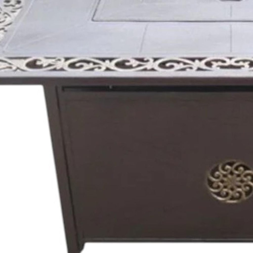 42000 BTU 35" Bronze Aluminum Propane Rectangular Fire Pit Table With Cover