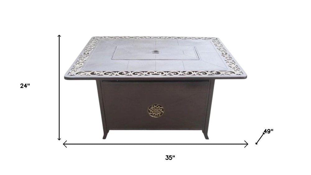 42000 BTU 35" Bronze Aluminum Propane Rectangular Fire Pit Table With Cover