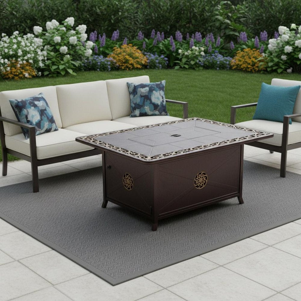 42000 BTU 35" Bronze Aluminum Propane Rectangular Fire Pit Table With Cover