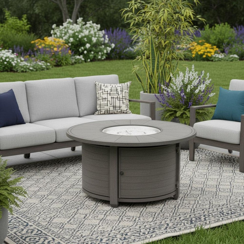 42000 BTU 44" Gray Aluminum Propane Round Fire Pit Table With Cover