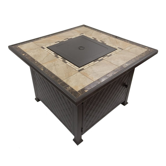 50000 BTU 40" Black And Brown Steel Propane Square Fire Pit Table With Cover