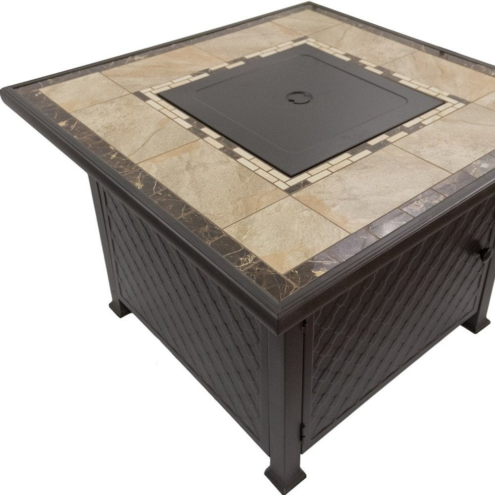 50000 BTU 40" Black And Brown Steel Propane Square Fire Pit Table With Cover