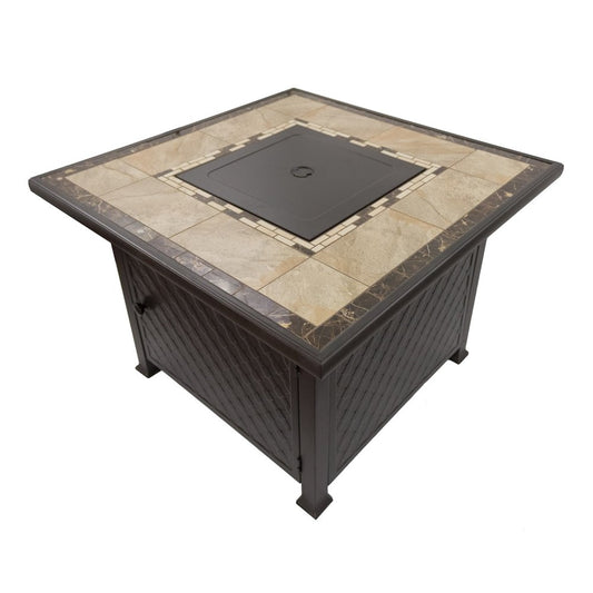 50000 BTU 40" Black And Brown Steel Propane Square Fire Pit Table With Cover