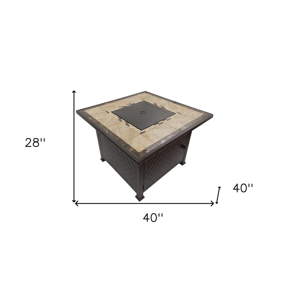 50000 BTU 40" Black And Brown Steel Propane Square Fire Pit Table With Cover