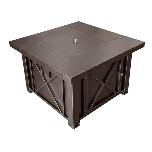 40000 BTU 38" Antiqued Bronze Steel Propane Square Fire Pit Table With Cover