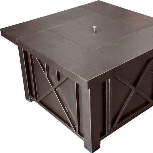 40000 BTU 38" Antiqued Bronze Steel Propane Square Fire Pit Table With Cover