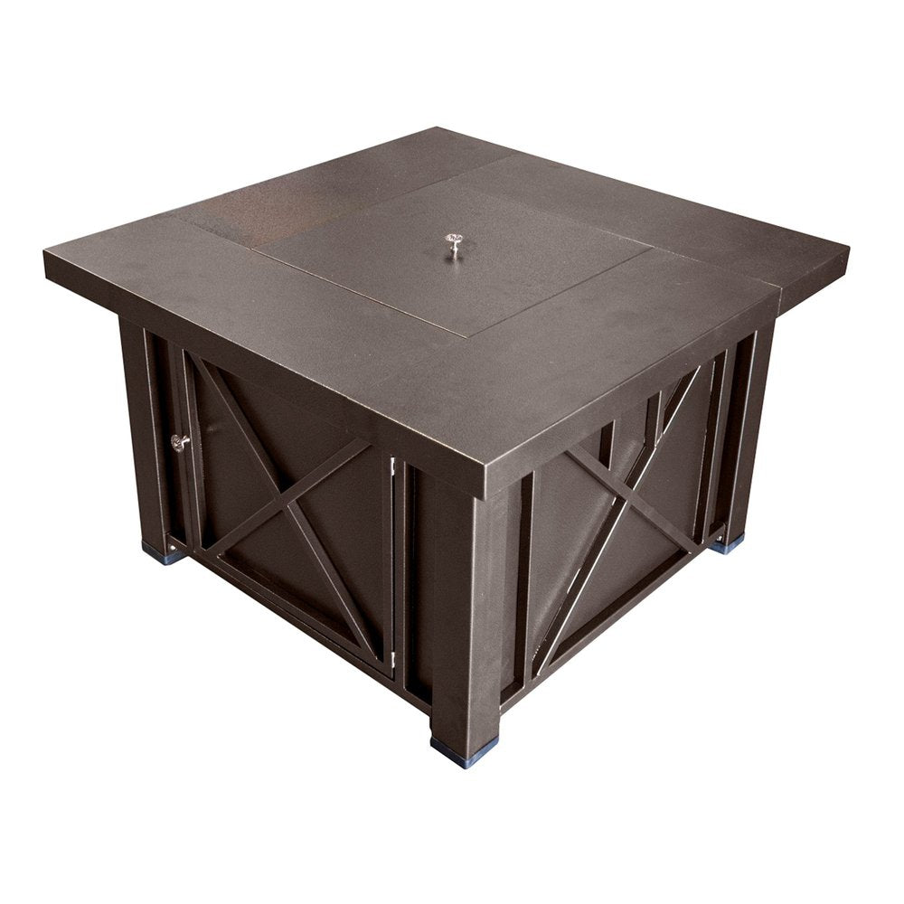 40000 BTU 38" Antiqued Bronze Steel Propane Square Fire Pit Table With Cover