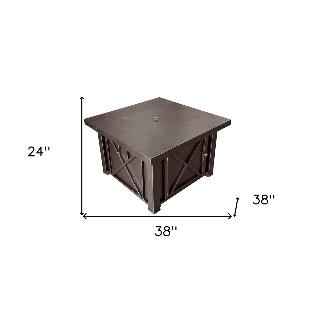 40000 BTU 38" Antiqued Bronze Steel Propane Square Fire pit table With Cover
