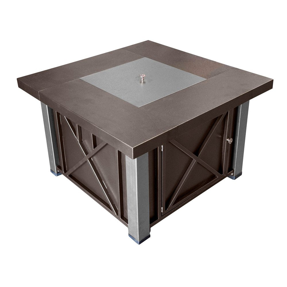 40000 BTU 38" Antiqued Bronze And Silver Steel Propane Square Fire Pit Table With Cover