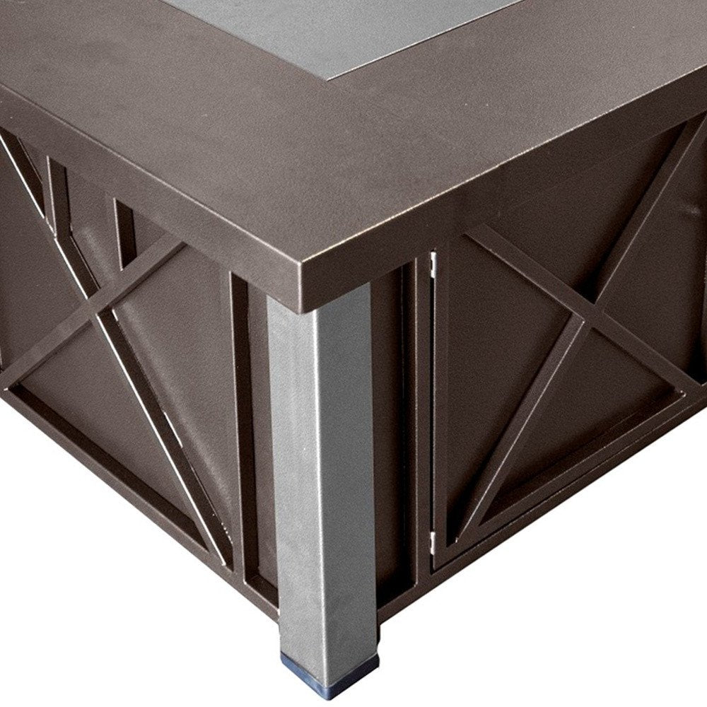 40000 BTU 38" Antiqued Bronze And Silver Propane Square Fire pit table With Cover