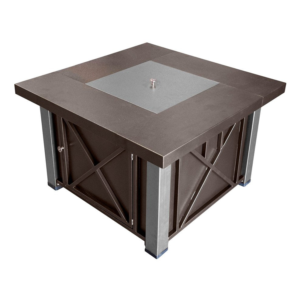 40000 BTU 38" Antiqued Bronze And Silver Steel Propane Square Fire Pit Table With Cover