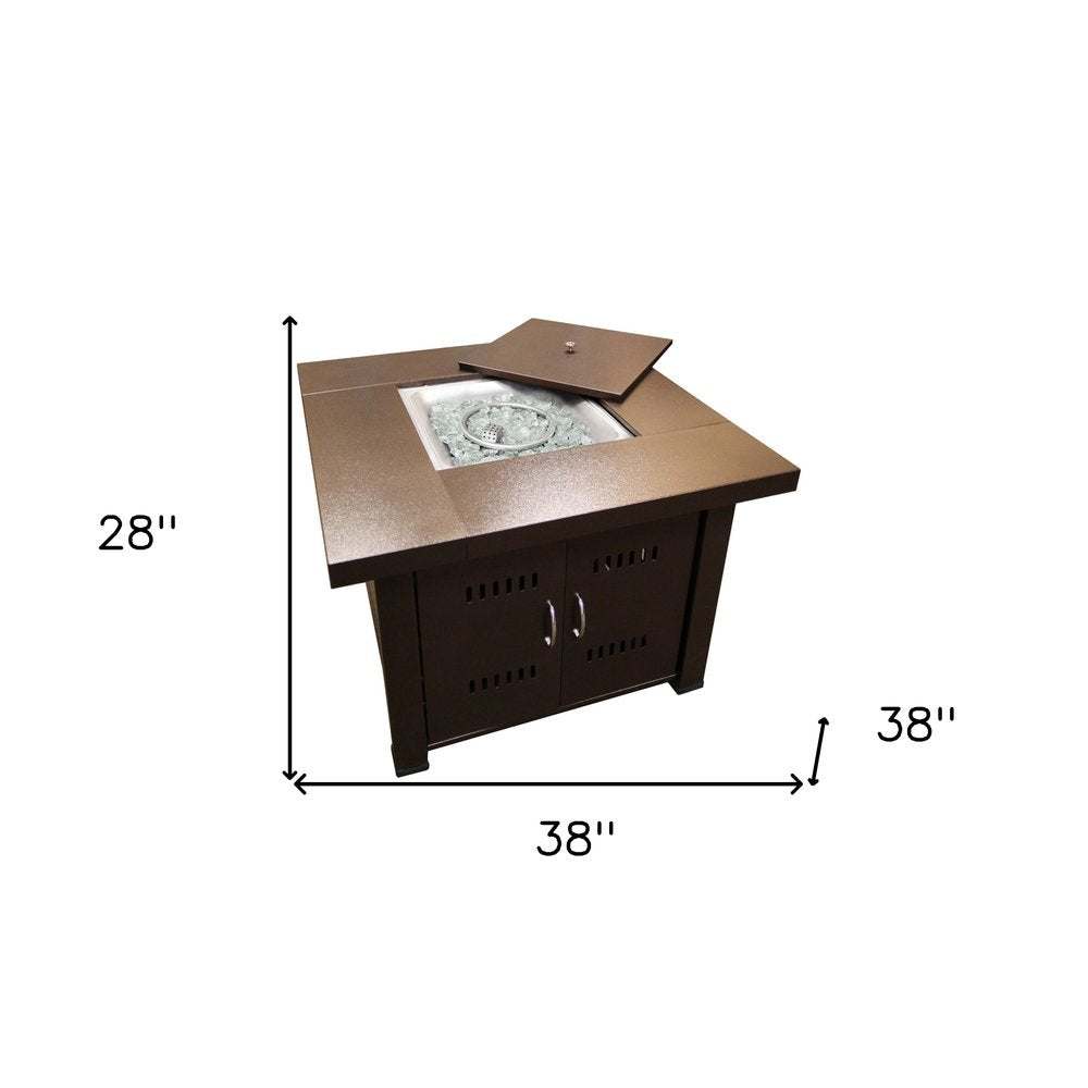 40000 BTU 38" Antiqued Bronze Steel Propane Square Fire Pit Table With Cover