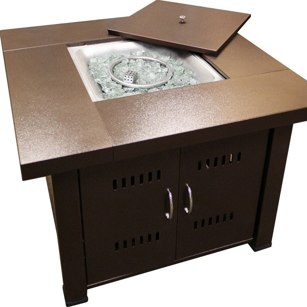 40000 BTU 38" Antiqued Bronze Steel Propane Square Fire Pit Table With Cover