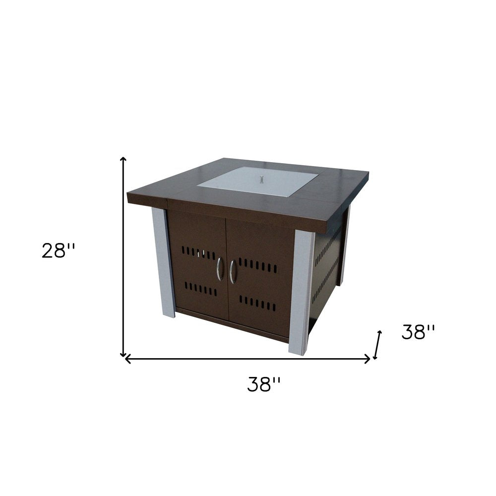 40000 BTU 38" Antiqued Bronze And Silver Steel Propane Square Fire Pit Table With Cover