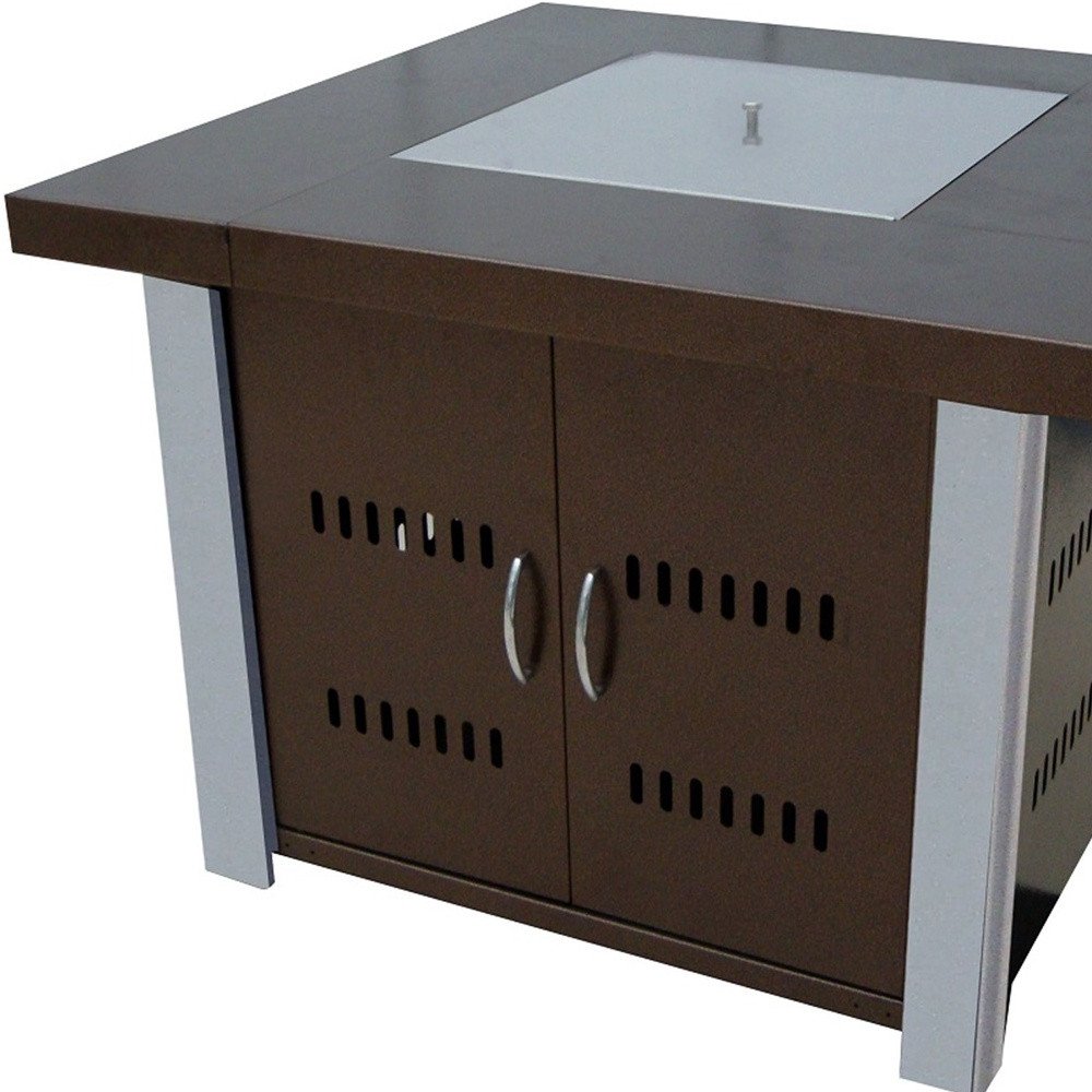 40000 BTU 38" Antiqued Bronze And Silver Steel Propane Square Fire Pit Table With Cover