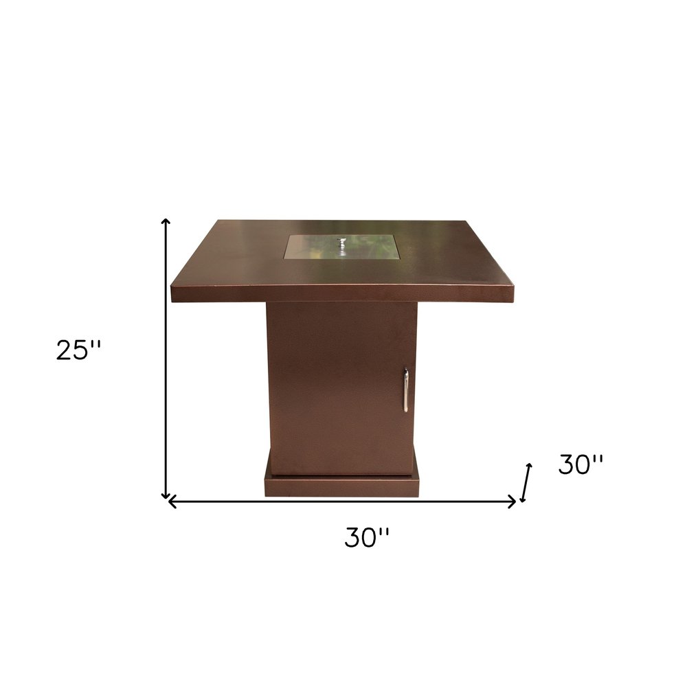 40000 BTU 30" Antiqued Bronze And Gold Steel Propane Square Fire Pit Table With Cover