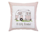 17" Pink And White Easter Bunny Plaid Throw Pillow with Embroidery