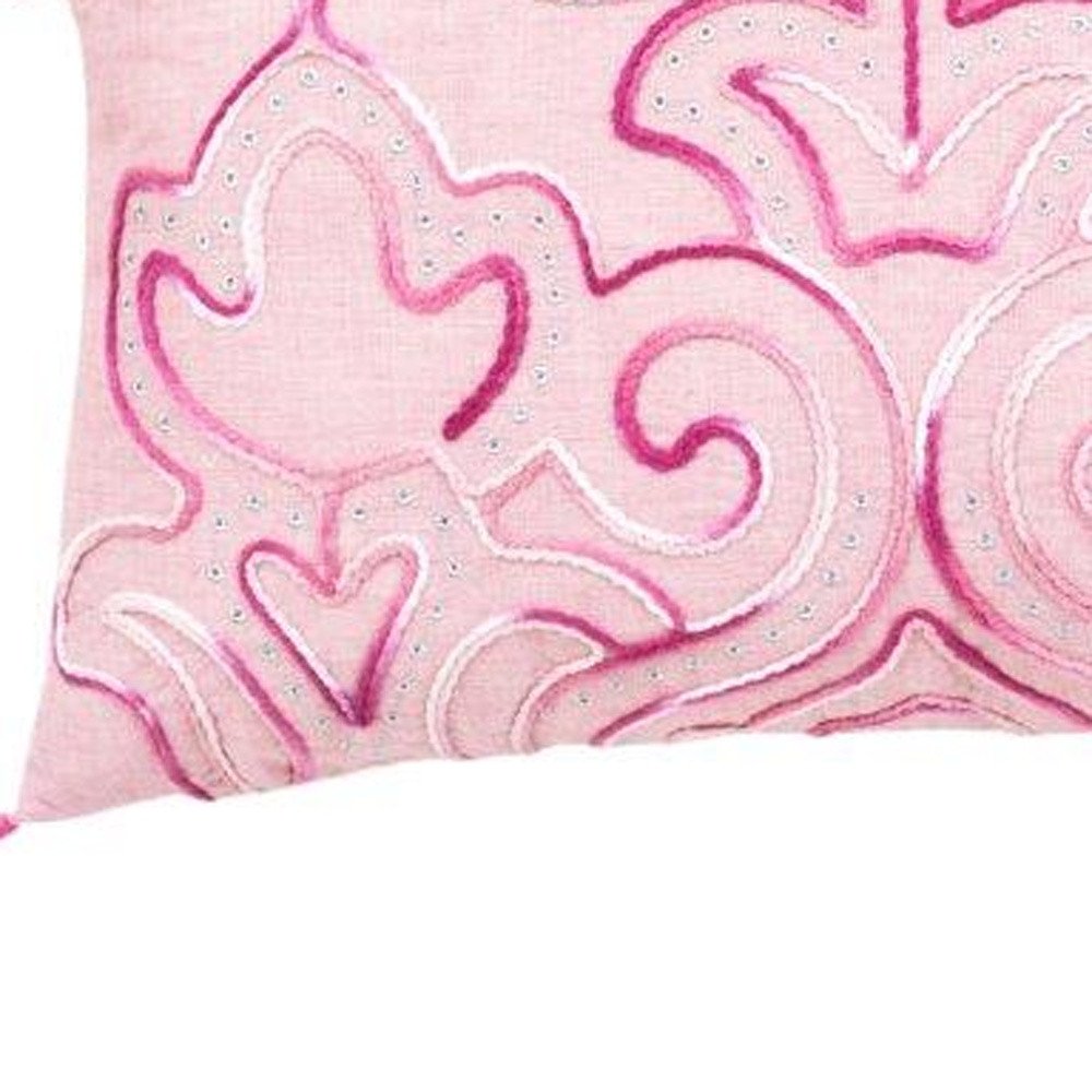 13" X 20" Pink Throw Pillow with Tassels
