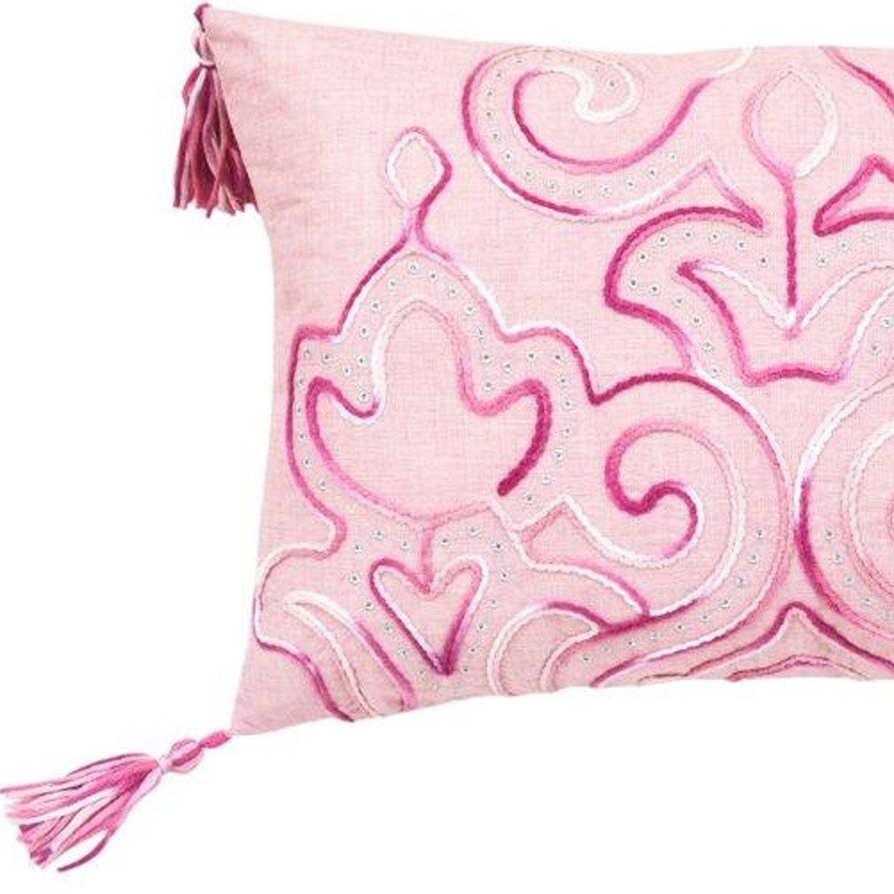 13" X 20" Pink Throw Pillow with Tassels