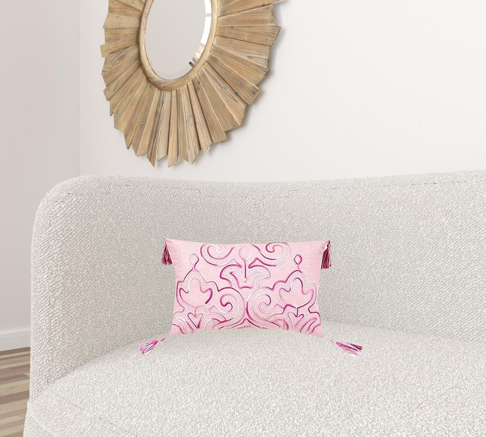 13" X 20" Pink Throw Pillow with Tassels