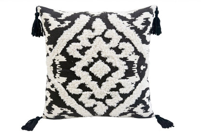 17" Black and White Throw Pillow with Tassels