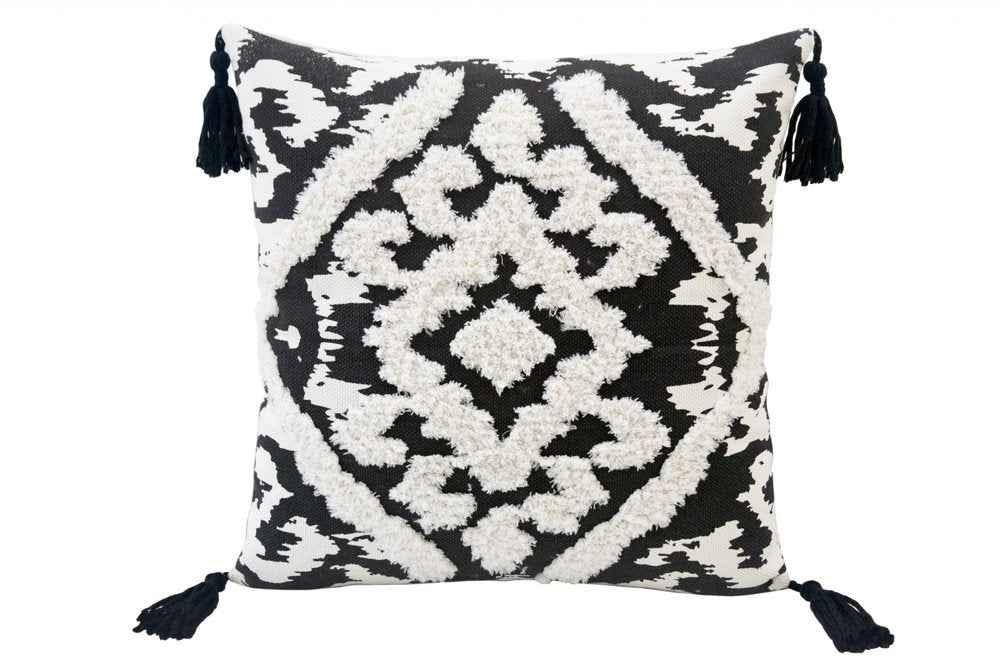 17" Black and White Throw Pillow with Tassels