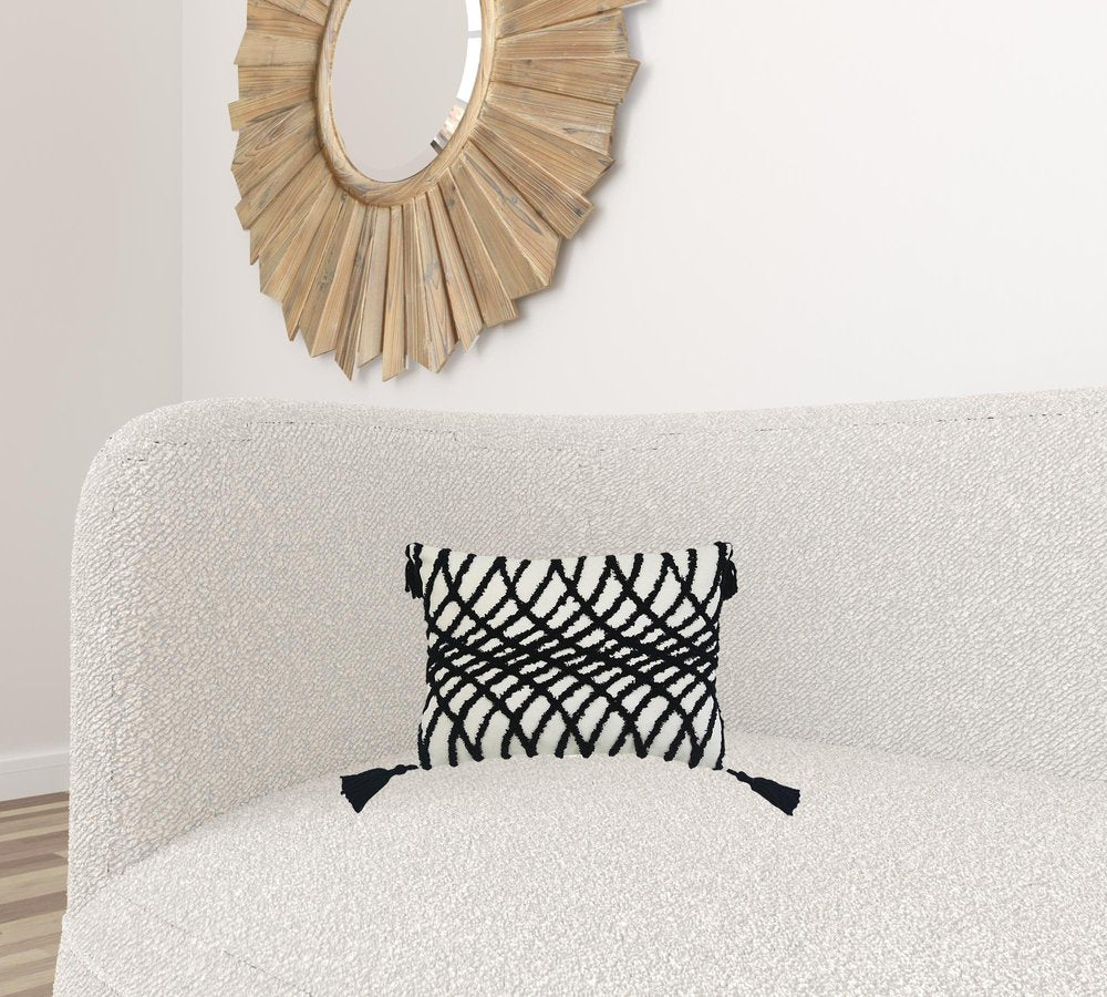 13" X 18" Black and White Throw Pillow with Tassels