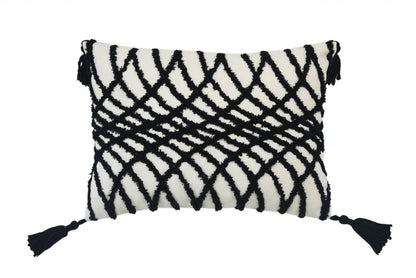 13" X 18" Black and White Throw Pillow with Tassels