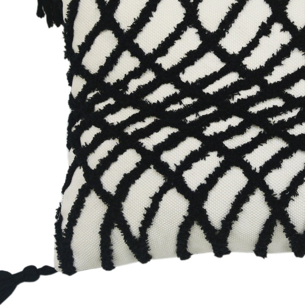 13" X 18" Black and White Throw Pillow with Tassels