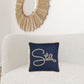 17" Navy Blue and Brown Sea Throw Pillow with Embroidery