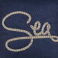 17" Navy Blue and Brown Sea Throw Pillow with Embroidery