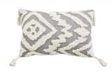 13" X 20" Gray and White Throw Pillow with Tassels
