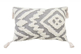 13" X 20" Gray and White Throw Pillow with Tassels