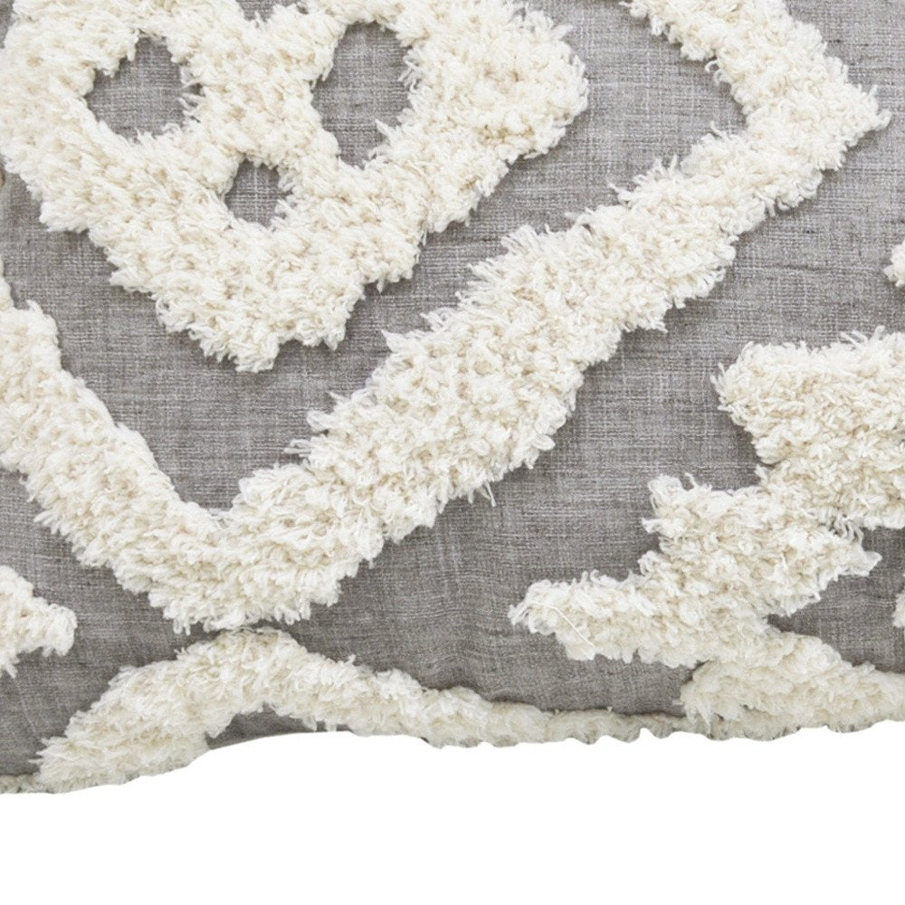 13" X 20" Gray and White Throw Pillow with Tassels