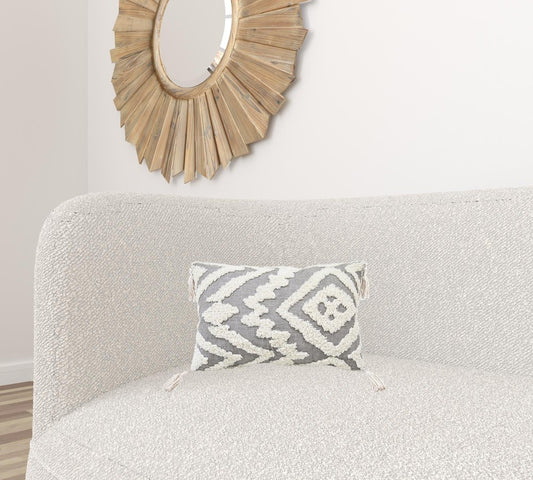 13" X 20" Gray and White Throw Pillow with Tassels