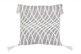 17" Gray and White Throw Pillow with Tassels