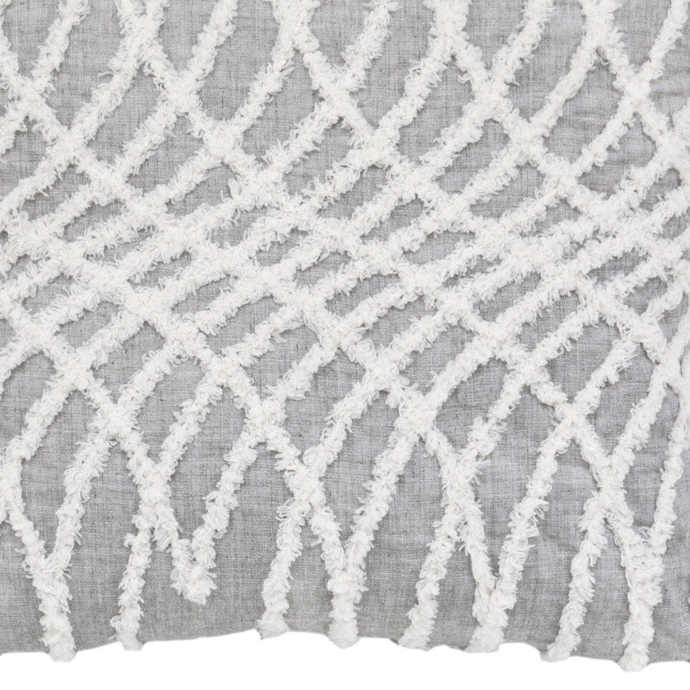 17" Gray and White Throw Pillow with Tassels