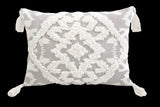 13" X 18" Gray and White Throw Pillow with Tassels