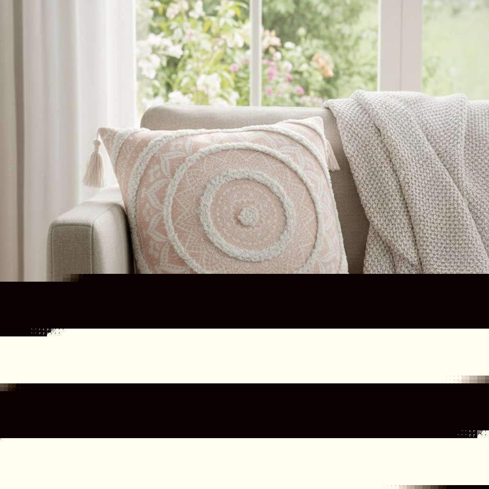18" Peach and White Throw Pillow with Tassels