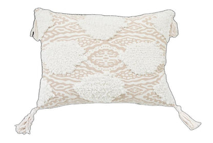 13" X 18" Beige and White Throw Pillow with Tassels