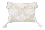 13" X 18" Beige and White Throw Pillow with Tassels