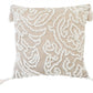 17" Beige and White Throw Pillow with Tassels