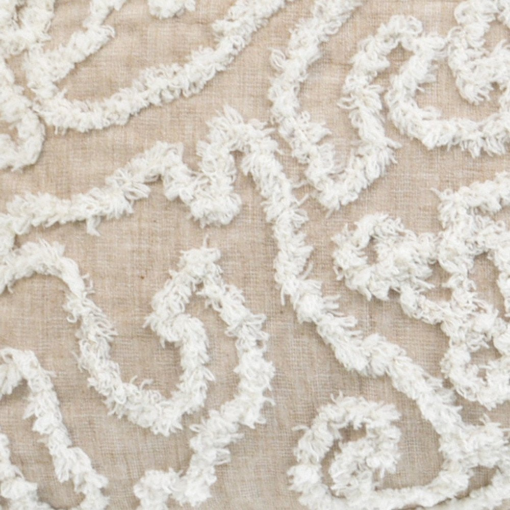 17" Beige and White Throw Pillow with Tassels