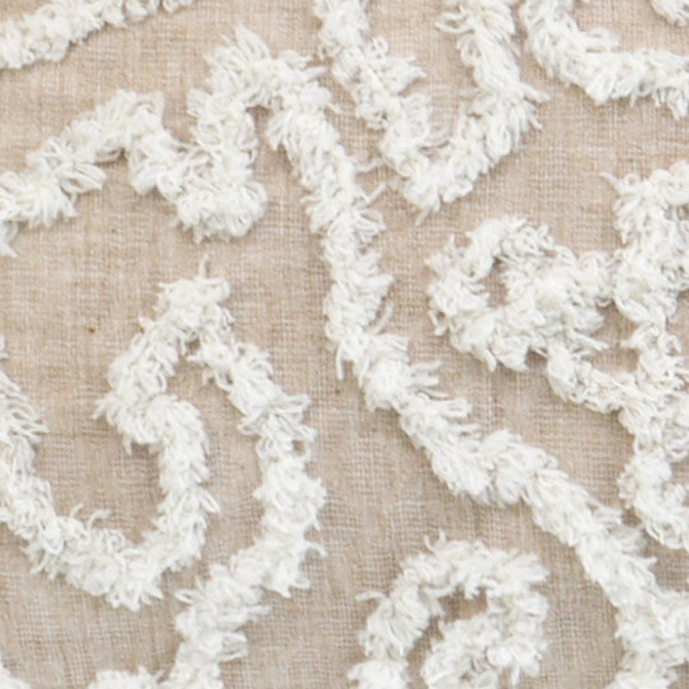 17" Beige and White Throw Pillow with Tassels