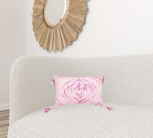 13" X 20" Pink and White Throw Pillow with Tassels
