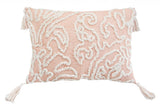 13" X 18" Beige and Ivory Damask Throw Pillow With Texture Embroidery and Tassles