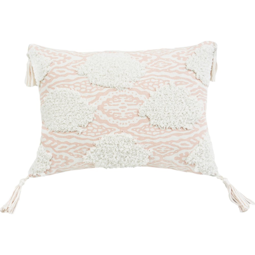13" X 18" Peach and White Throw Pillow with Tassels