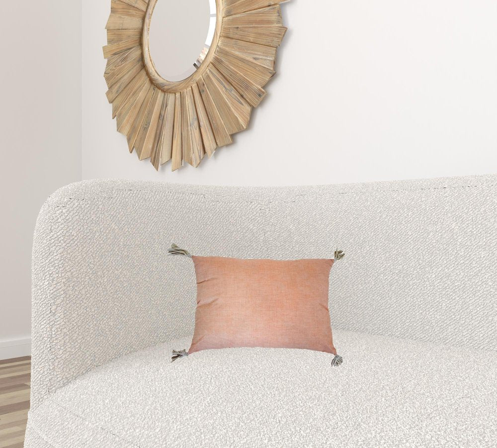 13" X 18" Peach and White Throw Pillow with Tassels