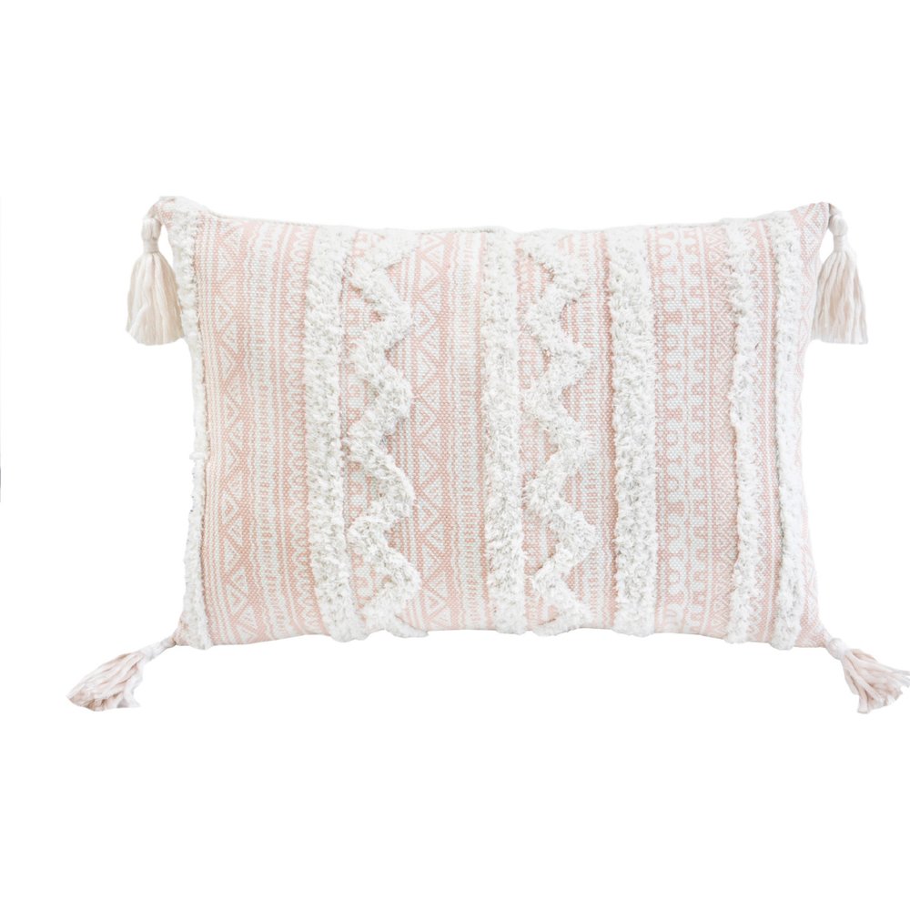13" X 18" Beige Throw Pillow with Tassels
