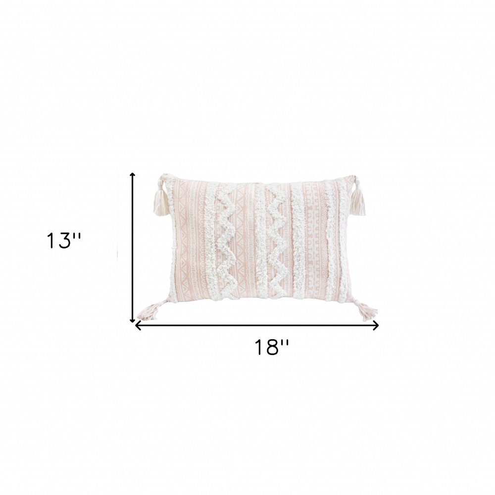 13" X 18" Beige Throw Pillow with Tassels